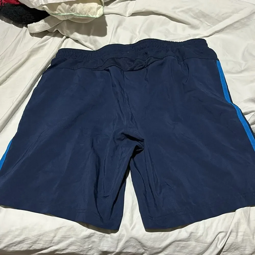 Adidas L navy blue turquoise 3 strip chartreuse accents like new nwot